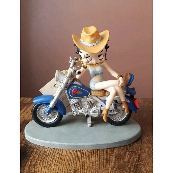 Betty Boop Blue Easy Rider Motorcycle Howdy Cowgirl Hat 2001 King Features READ - Picture 4 of 14